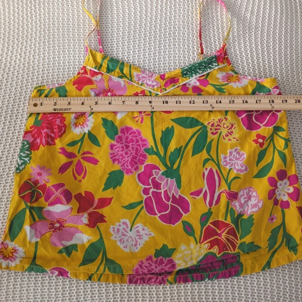 J Crew‎ Yellow Floral Print Cami Tank Top Women's Size M - 100% Cotton